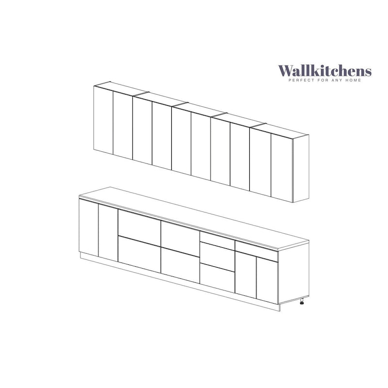 White Matte Kitchen Wall and Base Cabinets with Drawer Fronts