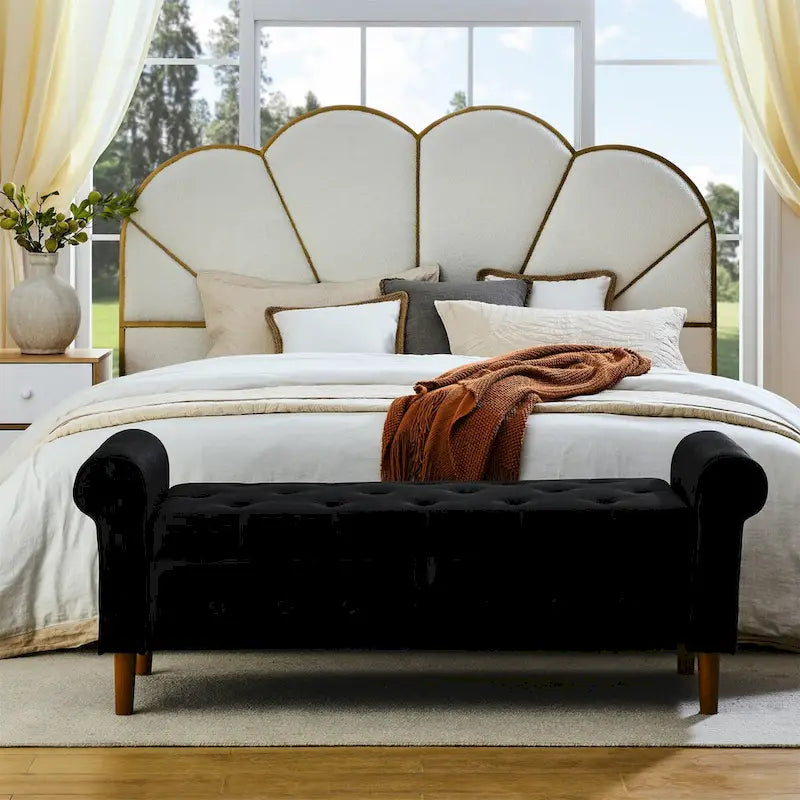 Tufted Button Storage Bench with Rolled Arms Grey Black
