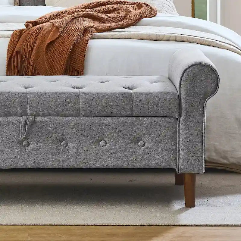 Tufted Button Storage Bench with Rolled Arms Grey Black
