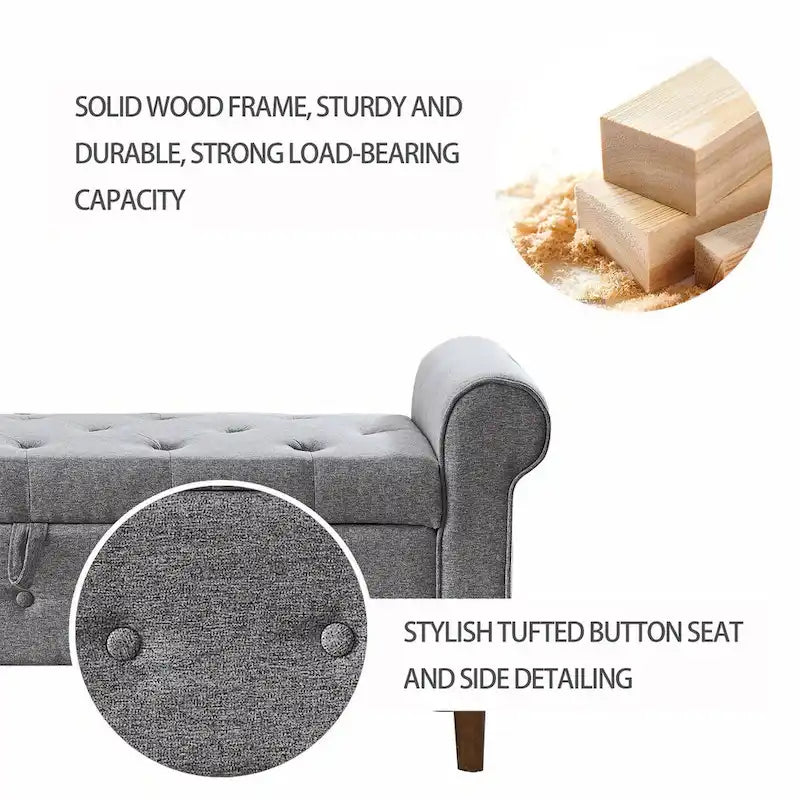 Tufted Button Storage Bench with Rolled Arms Grey Black