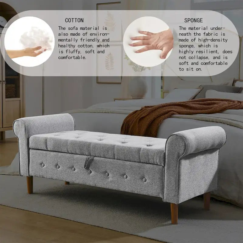 Tufted Button Storage Bench with Rolled Arms Grey Black