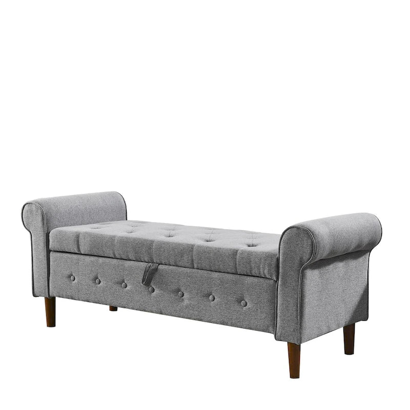 Tufted Button Storage Bench with Rolled Arms Grey Black