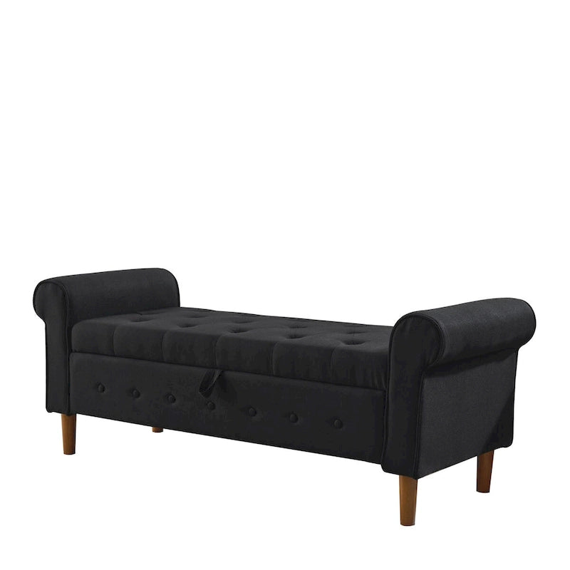 Tufted Button Storage Bench with Rolled Arms Grey Black