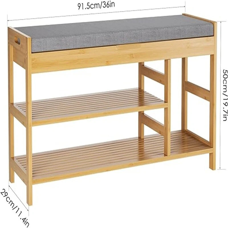 Shoe Bench Rack with Storage - 11.4D x 36W x 19.7H