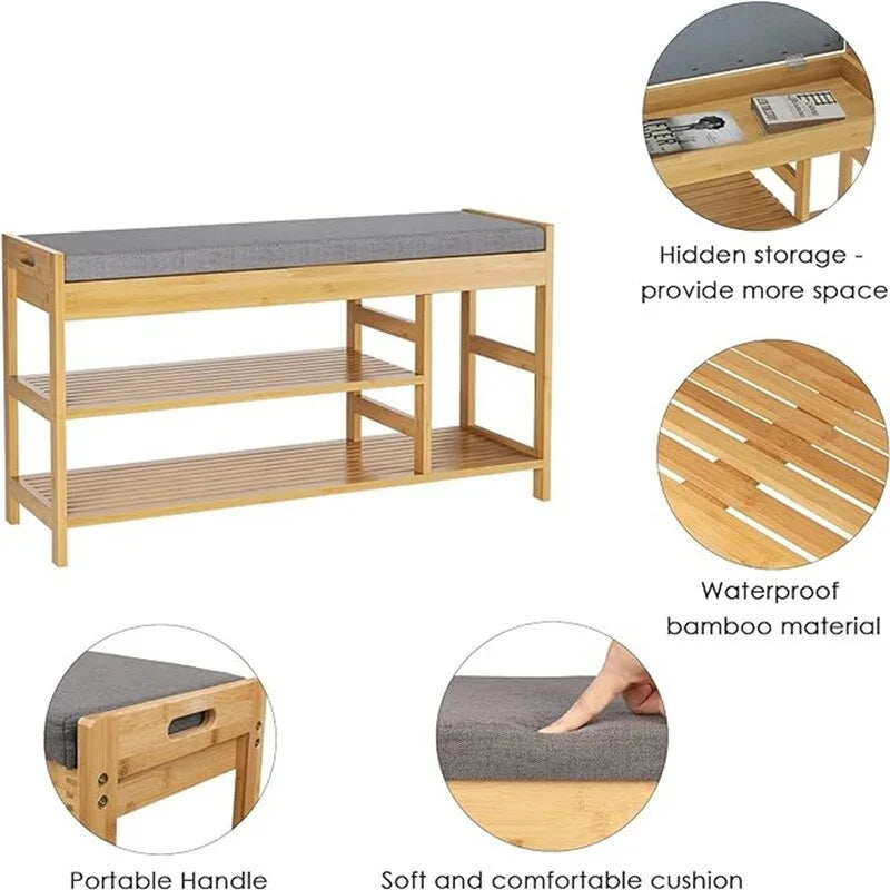 Shoe Bench Rack with Storage - 11.4D x 36W x 19.7H