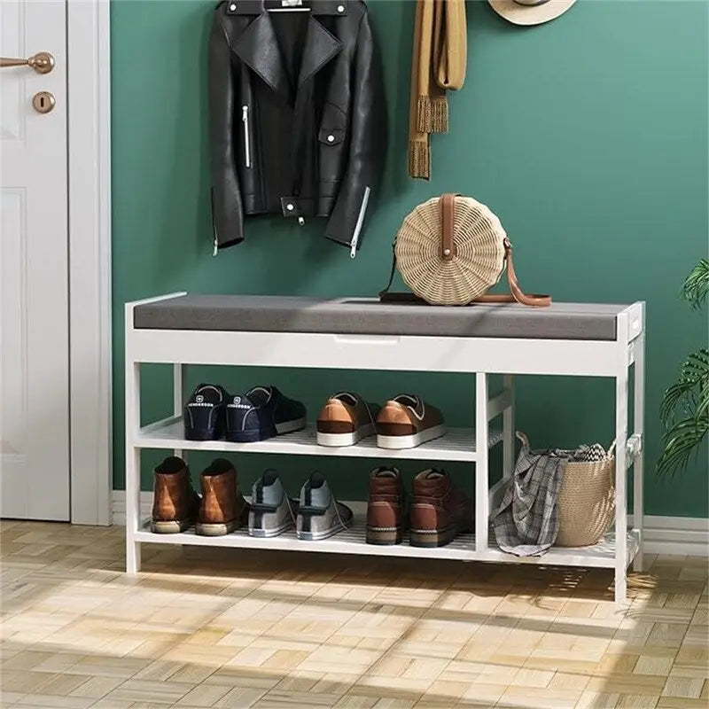 Shoe Bench Rack with Storage - 11.4D x 36W x 19.7H