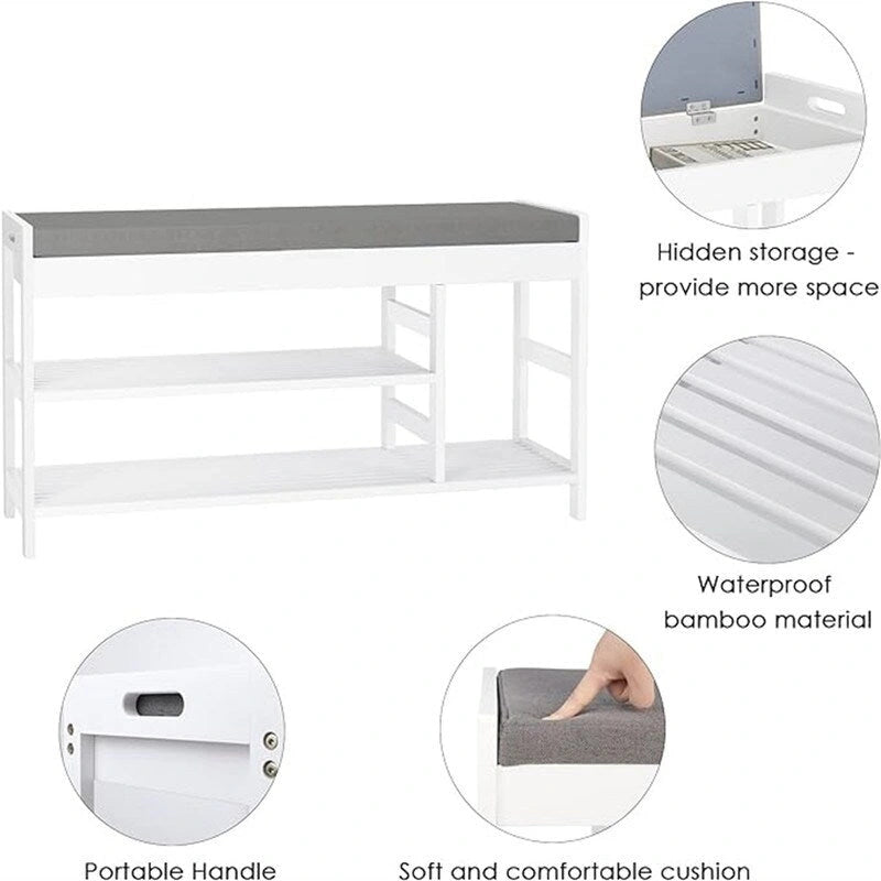 Shoe Bench Rack with Storage - 11.4D x 36W x 19.7H
