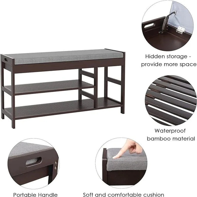 Shoe Bench Rack with Storage - 11.4D x 36W x 19.7H