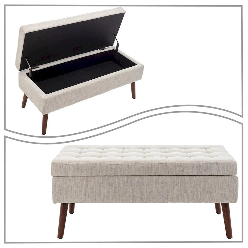 Tufted Faux Leather Flip-Top Storage Ottoman Bench Brown Upholstered