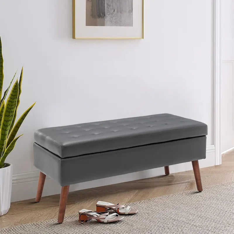 Tufted Faux Leather Flip-Top Storage Ottoman Bench Brown Upholstered