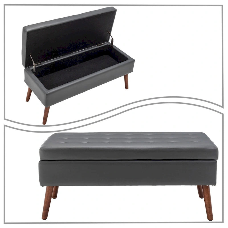 Tufted Faux Leather Flip-Top Storage Ottoman Bench Brown Upholstered