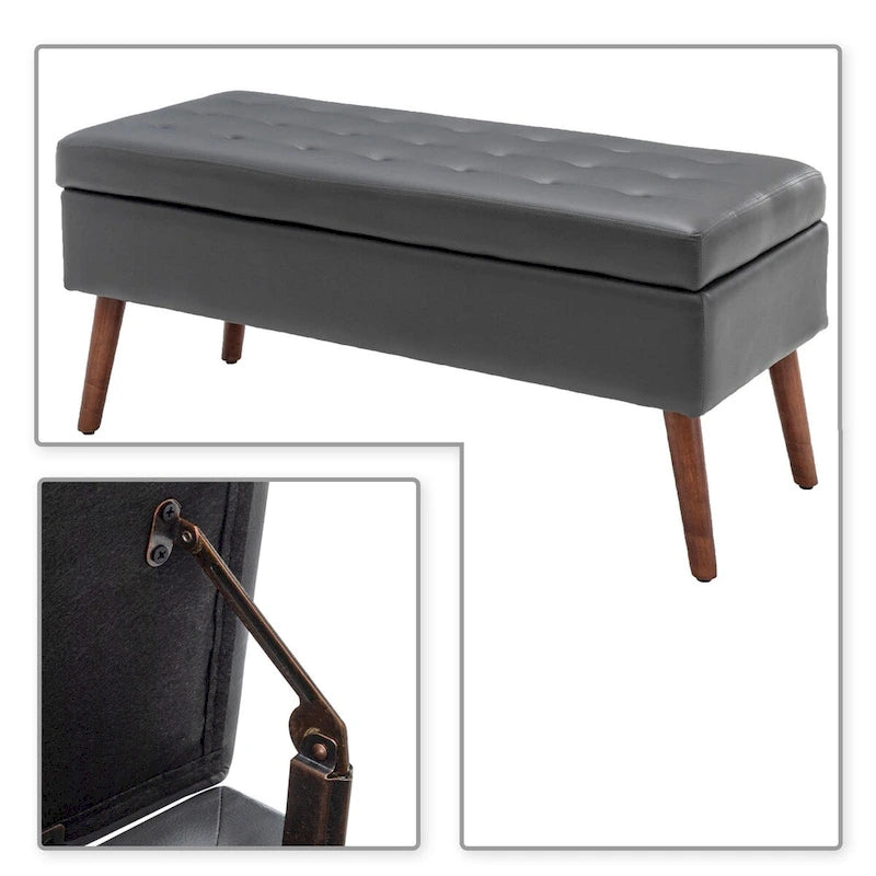 Tufted Faux Leather Flip-Top Storage Ottoman Bench Brown Upholstered