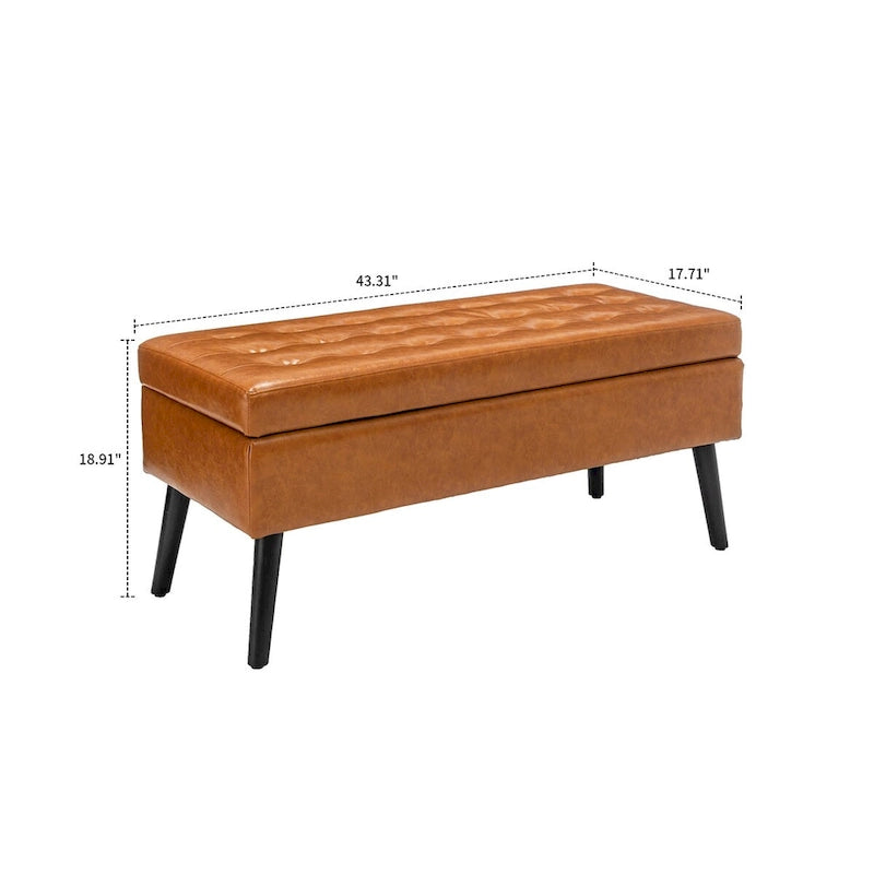 Tufted Faux Leather Flip-Top Storage Ottoman Bench Brown Upholstered