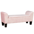 Upholstered Velvet Storage Bench with Curved Arms and Solid Wood Legs