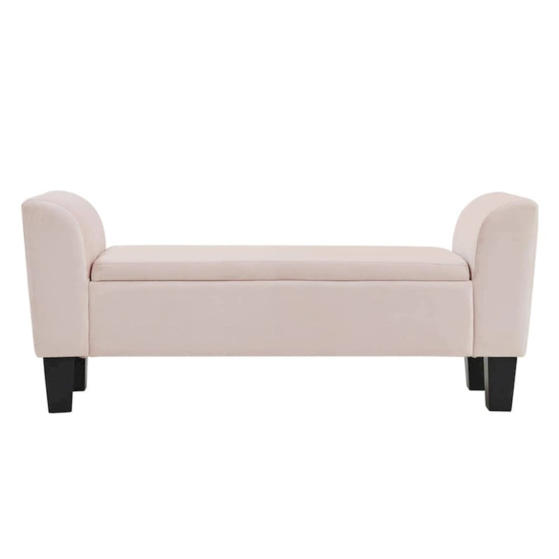Upholstered Velvet Storage Bench with Curved Arms and Solid Wood Legs
