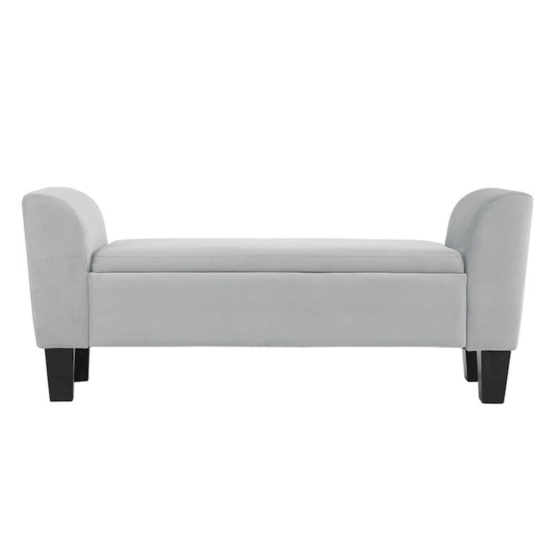 Upholstered Velvet Storage Bench with Curved Arms and Solid Wood Legs