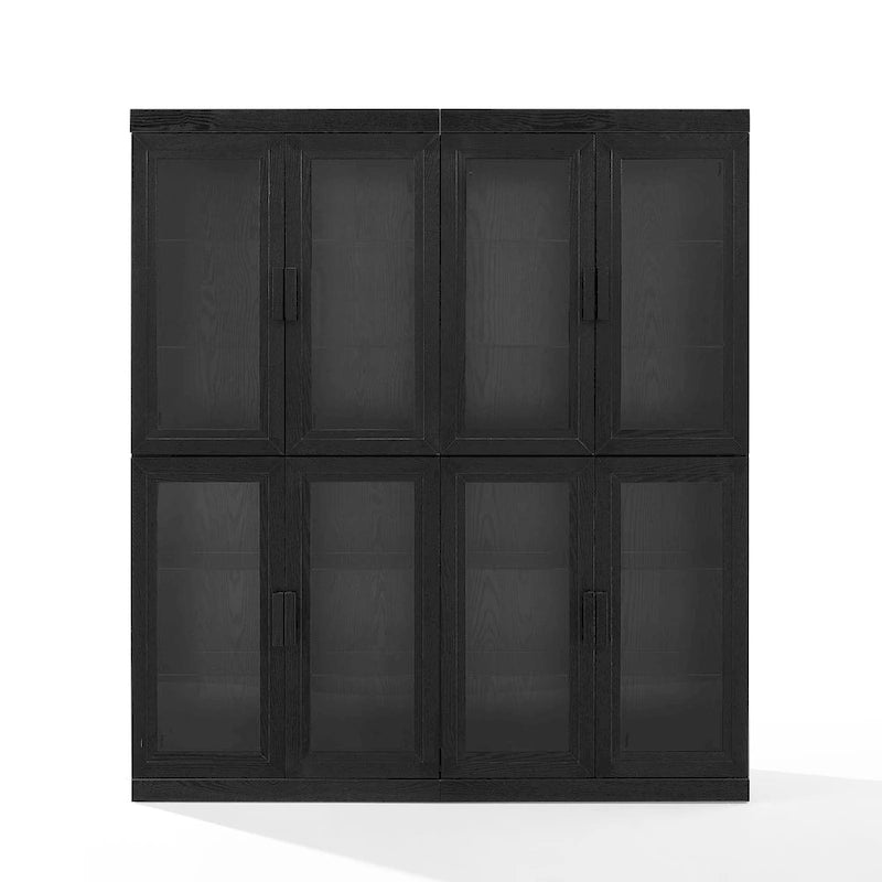 Black Wood-Grain Tall Glass Door Display Storage Cabinet with Adjustable Shelves