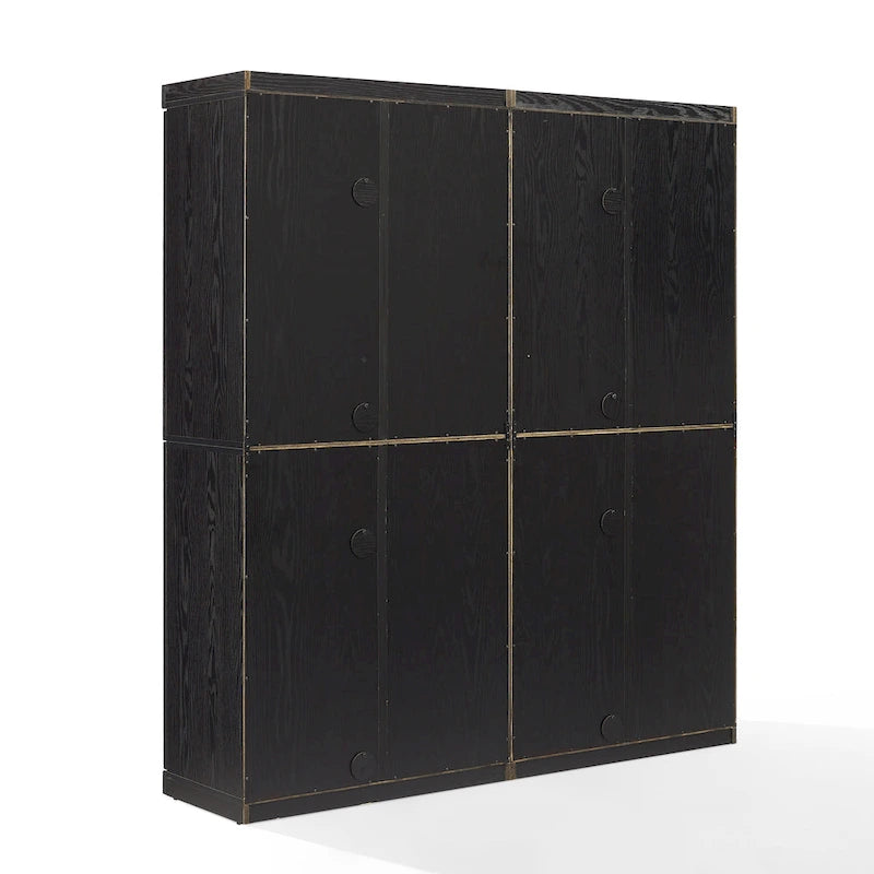 Black Wood-Grain Tall Glass Door Display Storage Cabinet with Adjustable Shelves