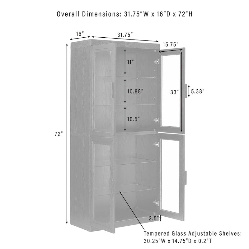 Black Wood-Grain Tall Glass Door Display Storage Cabinet with Adjustable Shelves
