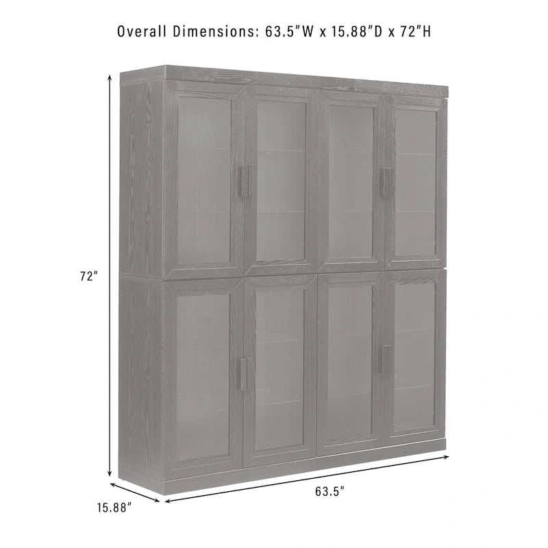 Black Wood-Grain Tall Glass Door Display Storage Cabinet with Adjustable Shelves