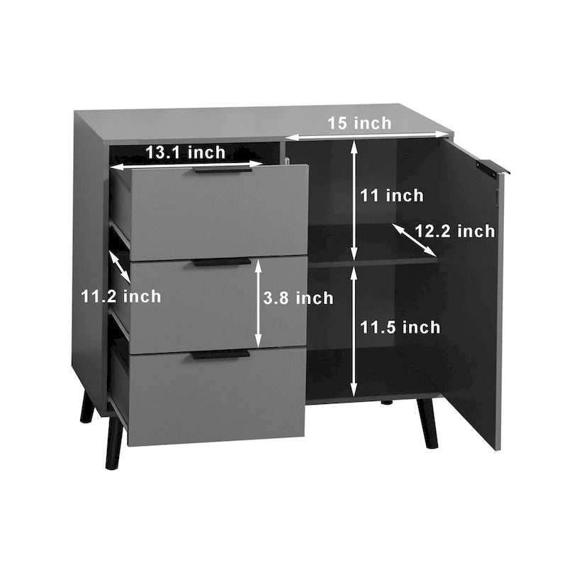 Mid-Century Sideboard Storage Cabinet with 3 Drawers Adjustable Shelf Door