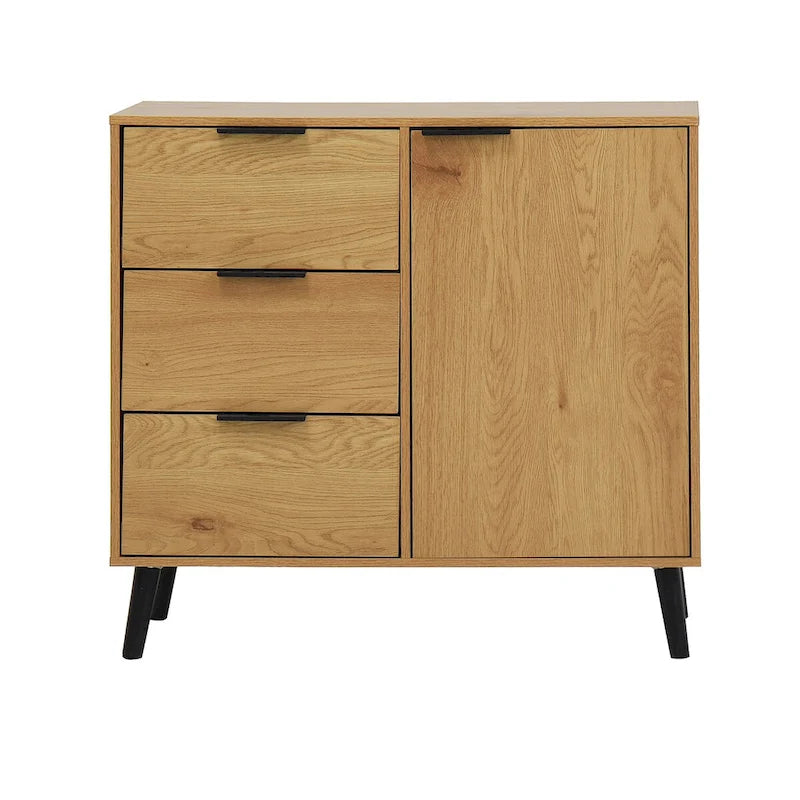 Mid-Century Sideboard Storage Cabinet with 3 Drawers Adjustable Shelf Door