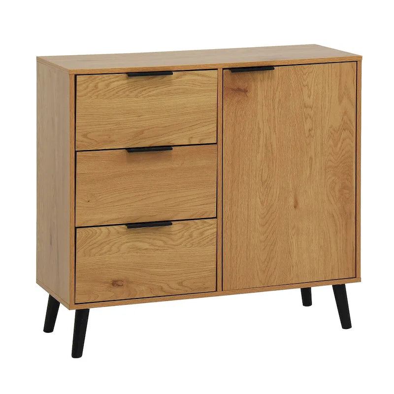 Mid-Century Sideboard Storage Cabinet with 3 Drawers Adjustable Shelf Door