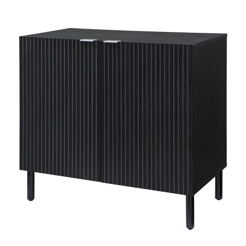 Black 2-Door Storage Cabinet with Grooved Panel and Cylindrical Legs