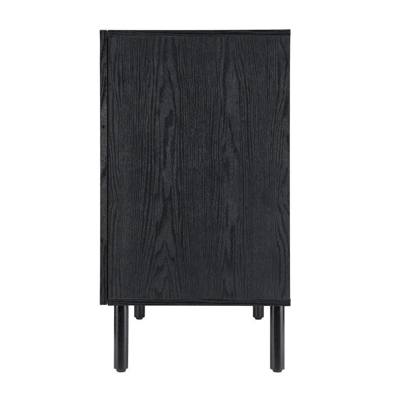 Black 2-Door Storage Cabinet with Grooved Panel and Cylindrical Legs