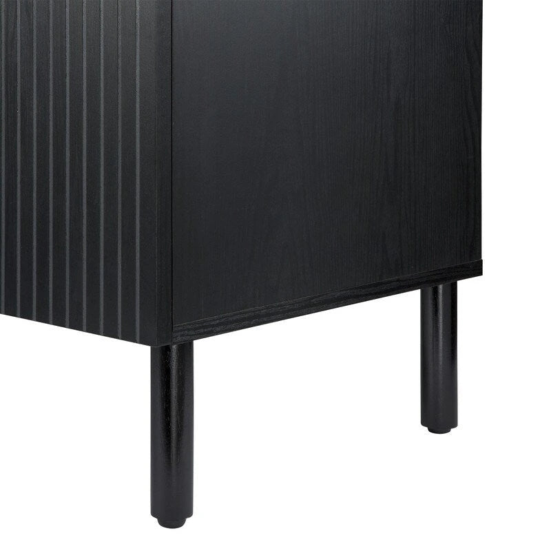 Black 2-Door Storage Cabinet with Grooved Panel and Cylindrical Legs