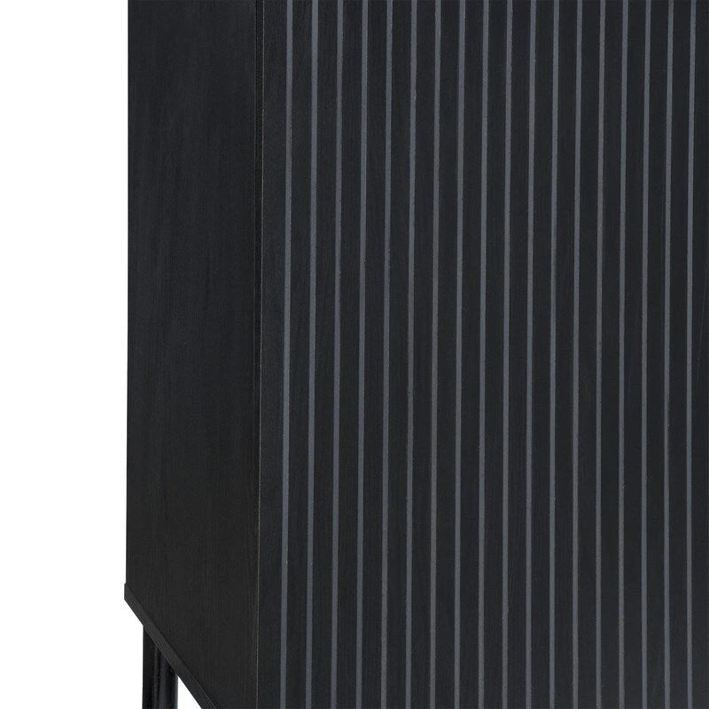 Black 2-Door Storage Cabinet with Grooved Panel and Cylindrical Legs