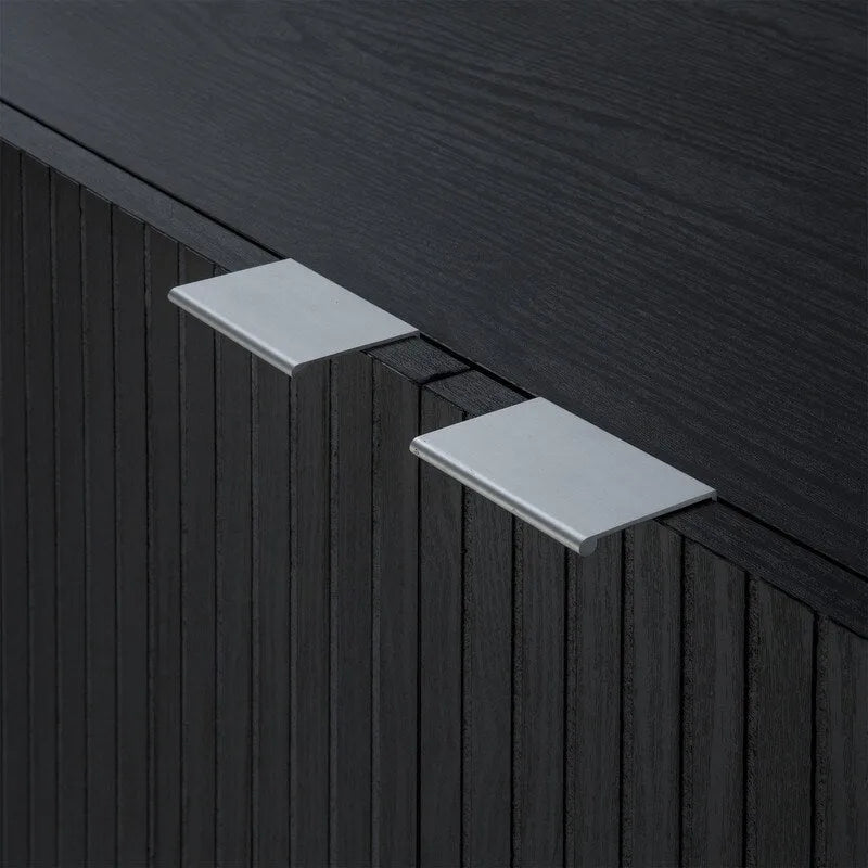 Black 2-Door Storage Cabinet with Grooved Panel and Cylindrical Legs