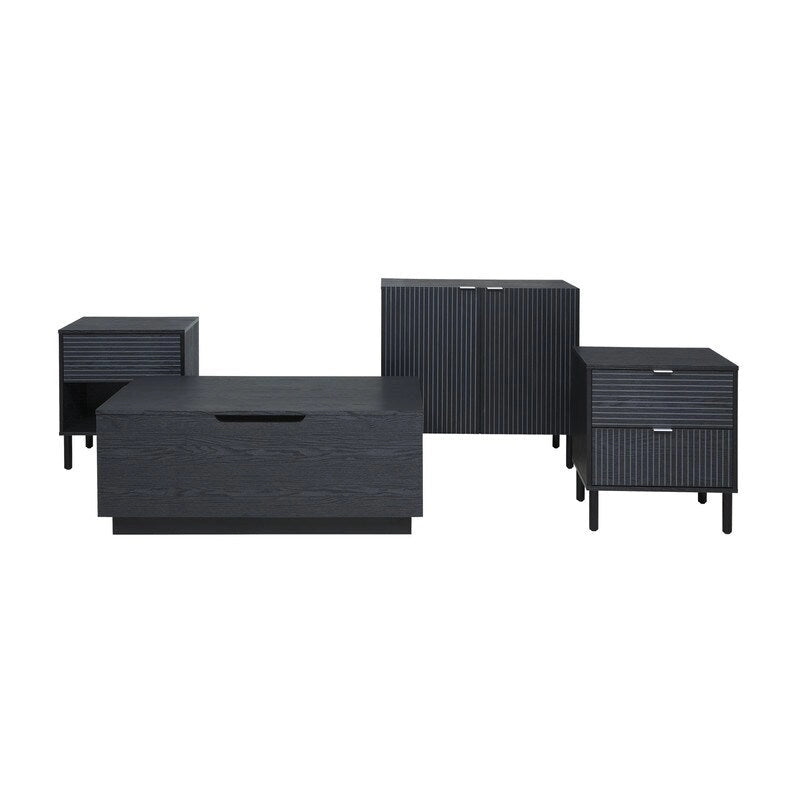 Black 2-Door Storage Cabinet with Grooved Panel and Cylindrical Legs