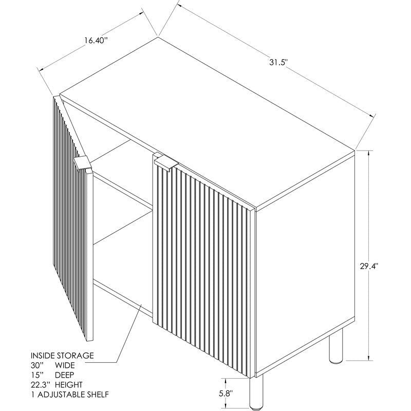 Black 2-Door Storage Cabinet with Grooved Panel and Cylindrical Legs