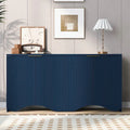 Four-Door Sideboard Cabinet Ribbed Wavy Base Gold Handles Navy Blue White Black