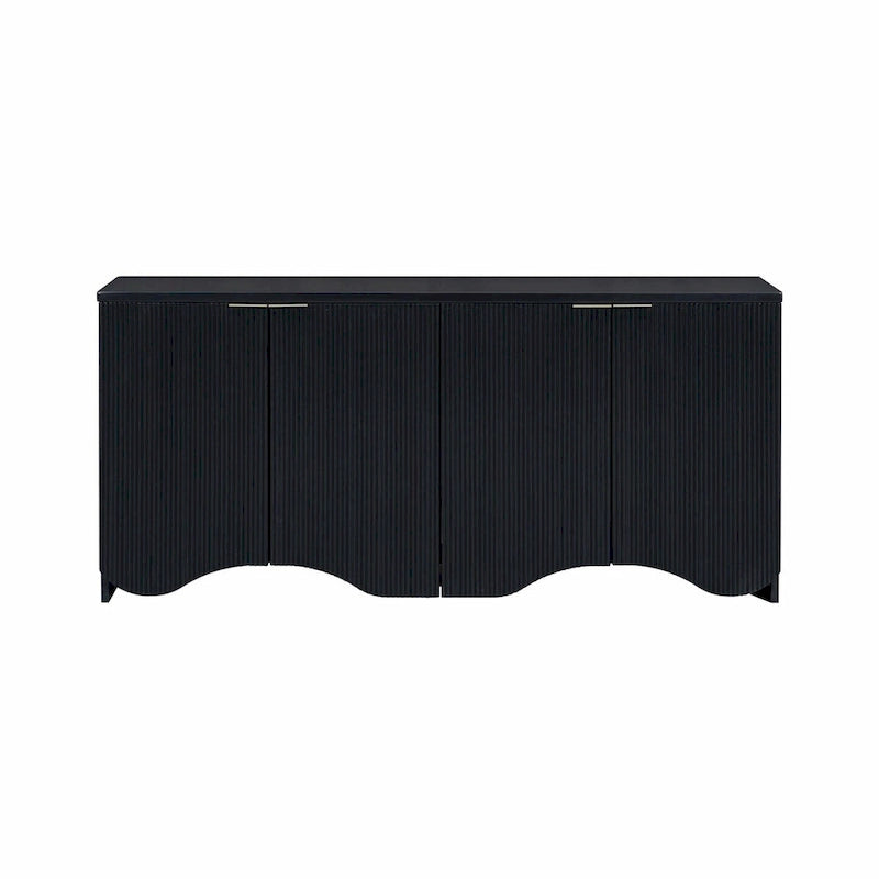 Four-Door Sideboard Cabinet Ribbed Wavy Base Gold Handles Navy Blue White Black