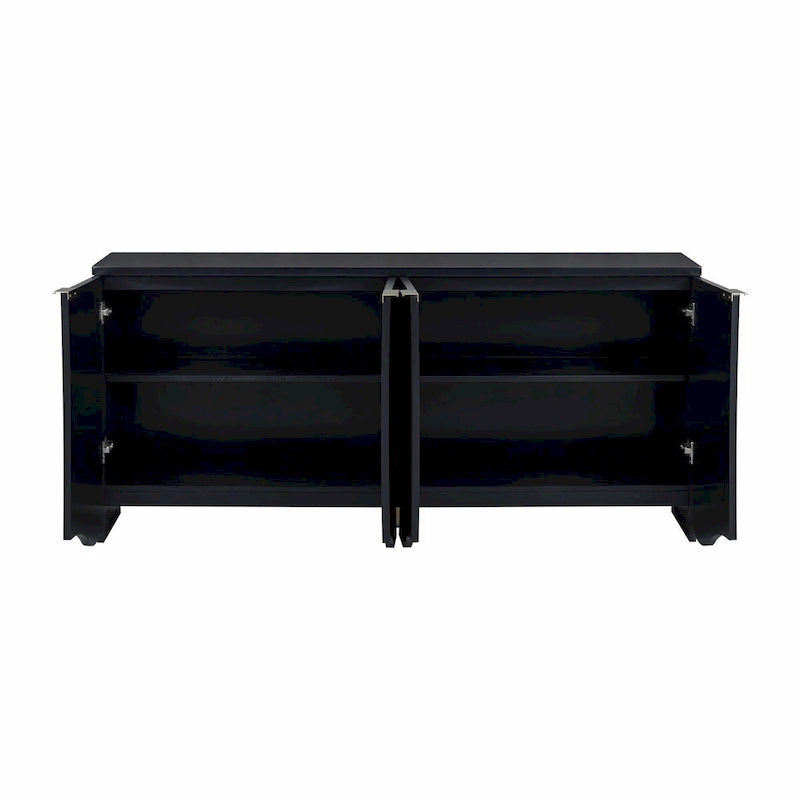 Four-Door Sideboard Cabinet Ribbed Wavy Base Gold Handles Navy Blue White Black