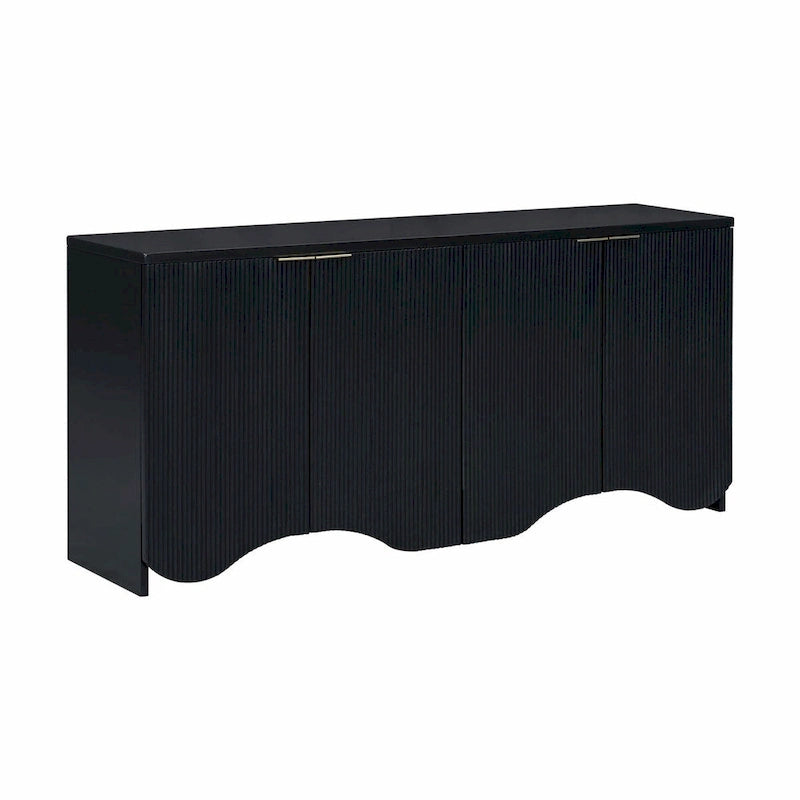 Four-Door Sideboard Cabinet Ribbed Wavy Base Gold Handles Navy Blue White Black