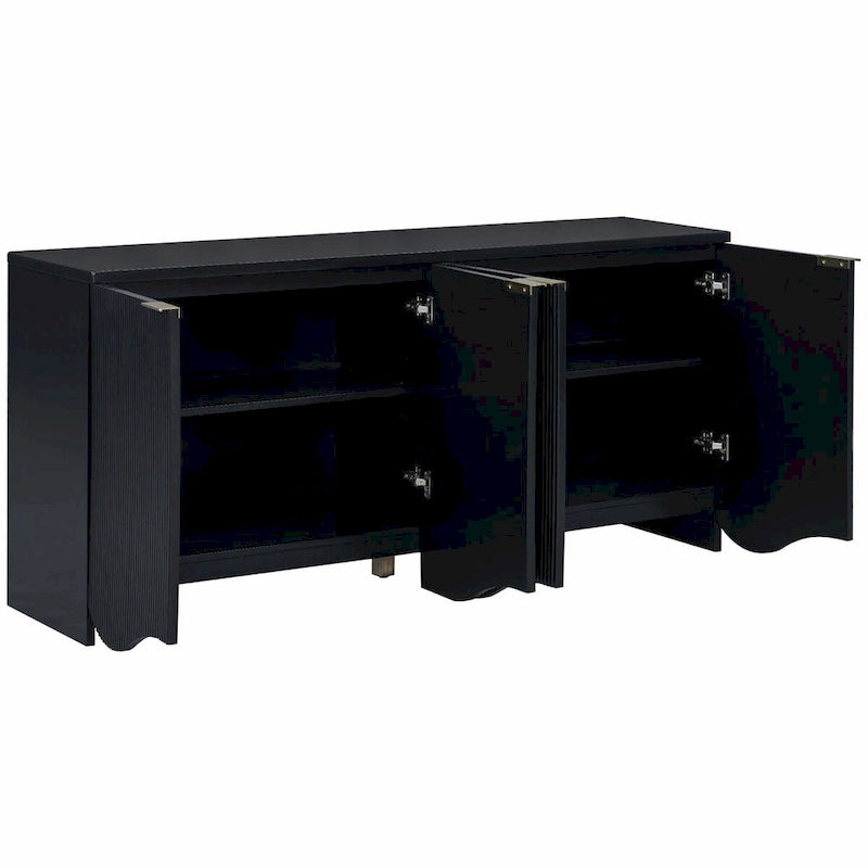 Four-Door Sideboard Cabinet Ribbed Wavy Base Gold Handles Navy Blue White Black