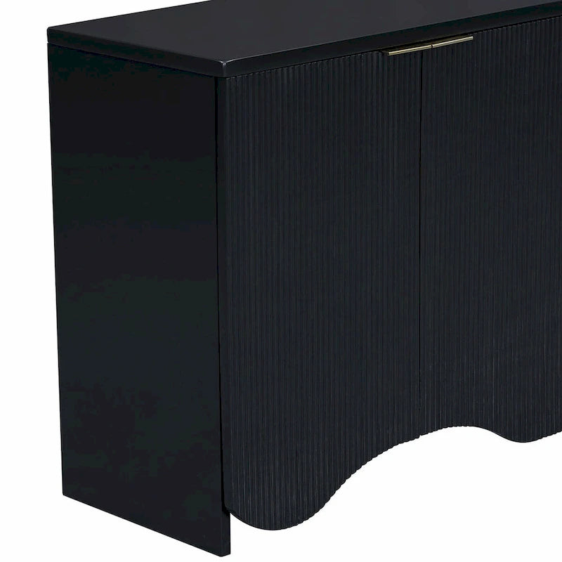 Four-Door Sideboard Cabinet Ribbed Wavy Base Gold Handles Navy Blue White Black