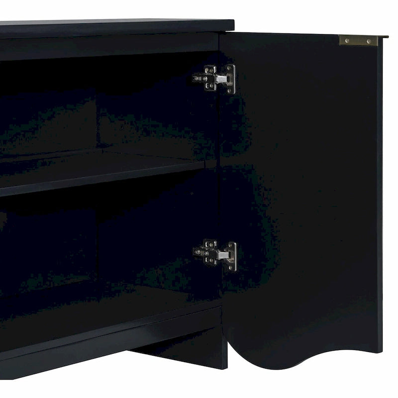Four-Door Sideboard Cabinet Ribbed Wavy Base Gold Handles Navy Blue White Black