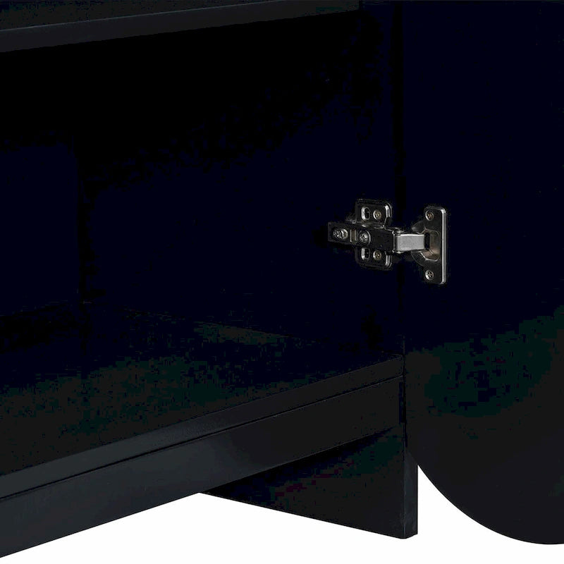 Four-Door Sideboard Cabinet Ribbed Wavy Base Gold Handles Navy Blue White Black