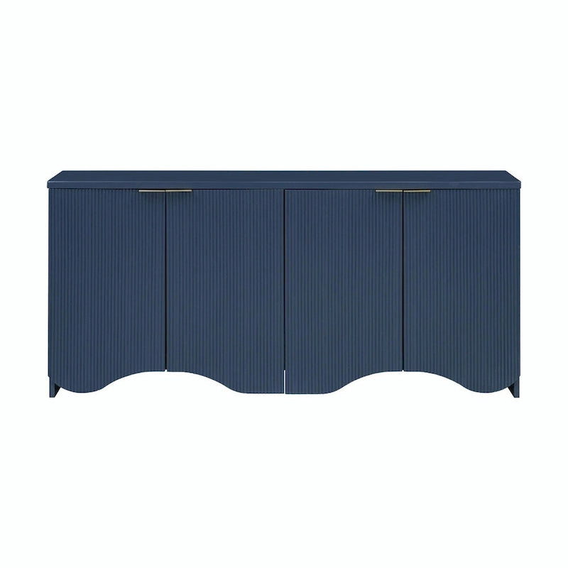 Four-Door Sideboard Cabinet Ribbed Wavy Base Gold Handles Navy Blue White Black