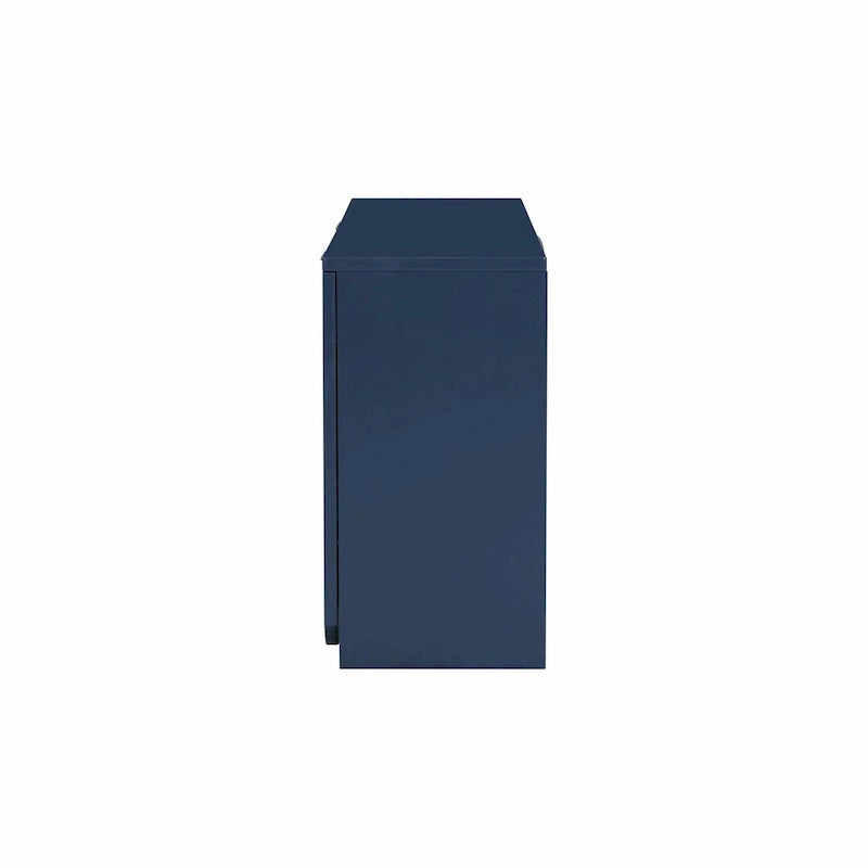 Four-Door Sideboard Cabinet Ribbed Wavy Base Gold Handles Navy Blue White Black