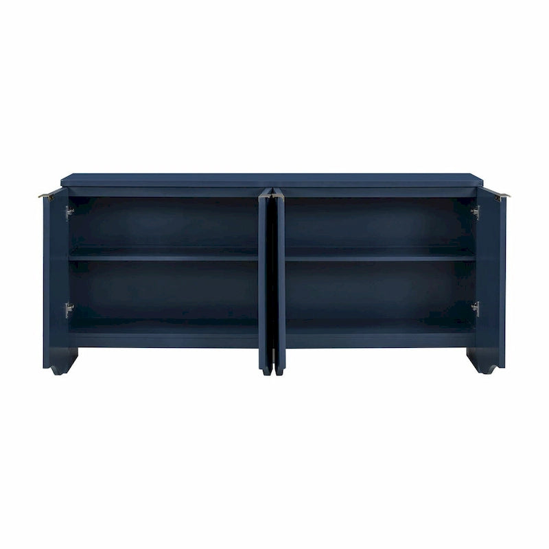 Four-Door Sideboard Cabinet Ribbed Wavy Base Gold Handles Navy Blue White Black
