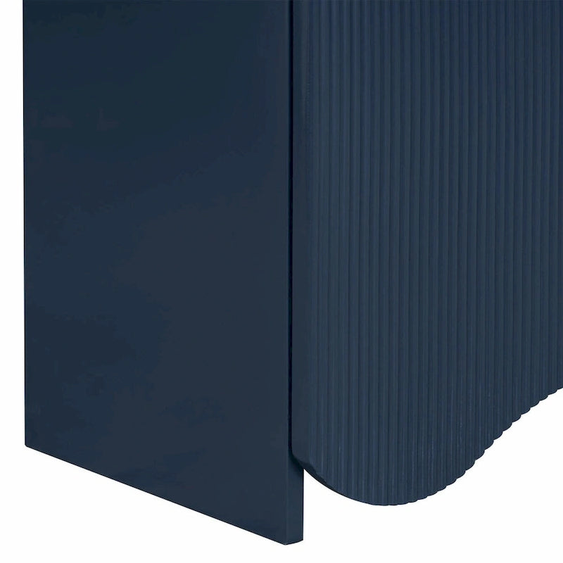 Four-Door Sideboard Cabinet Ribbed Wavy Base Gold Handles Navy Blue White Black