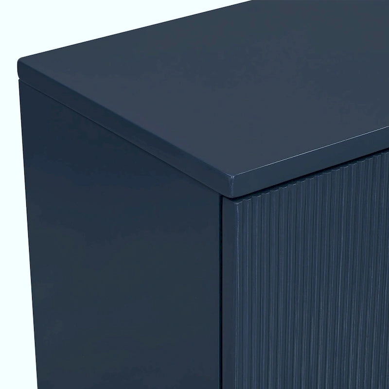 Four-Door Sideboard Cabinet Ribbed Wavy Base Gold Handles Navy Blue White Black