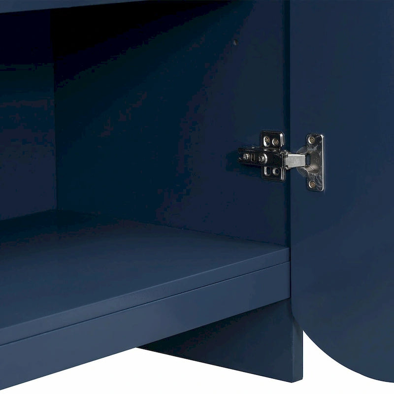 Four-Door Sideboard Cabinet Ribbed Wavy Base Gold Handles Navy Blue White Black