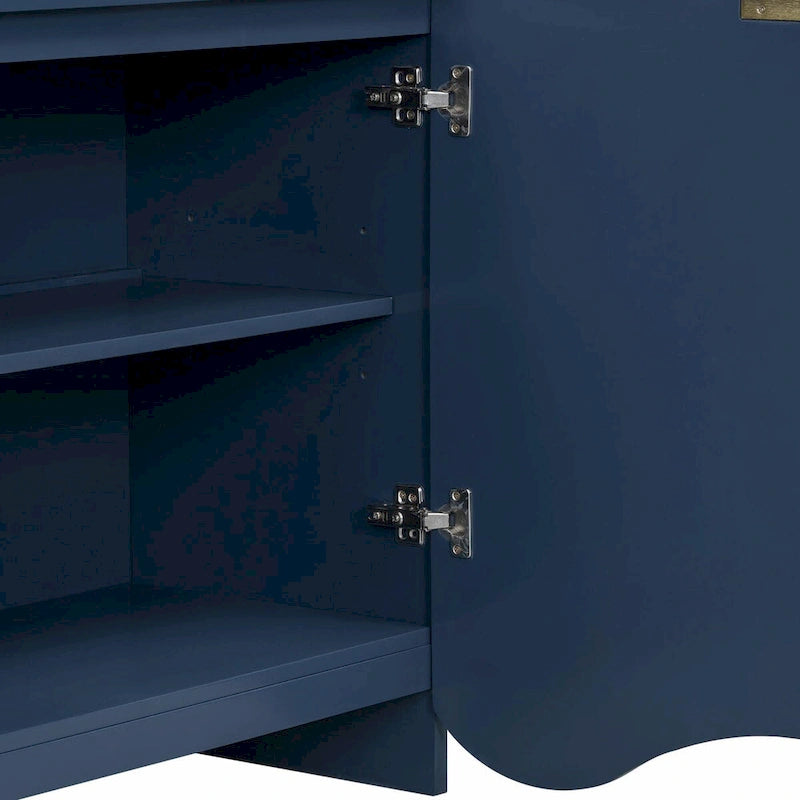 Four-Door Sideboard Cabinet Ribbed Wavy Base Gold Handles Navy Blue White Black