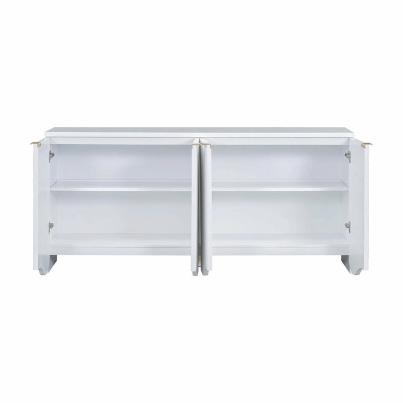 Four-Door Sideboard Cabinet Ribbed Wavy Base Gold Handles Navy Blue White Black